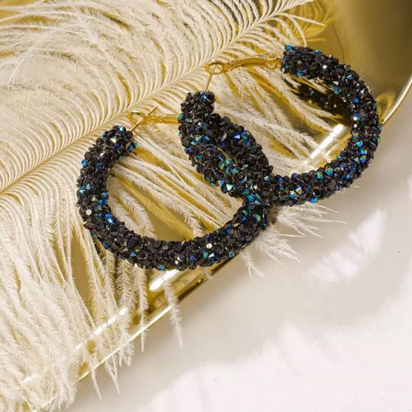 🌺shiny Glitter Cubic zirconia hoop Earring - Picture 1 of 11